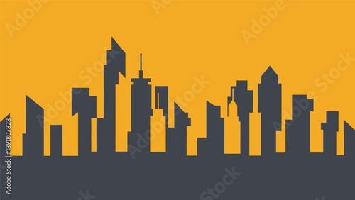 City skyline silhouette at sunset.