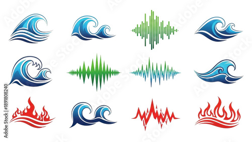 Water, sound, and fire elements illustrations