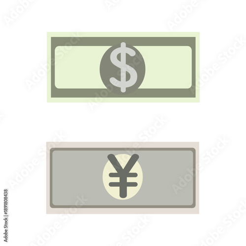 シンプルなドルと円の紙幣のイラスト