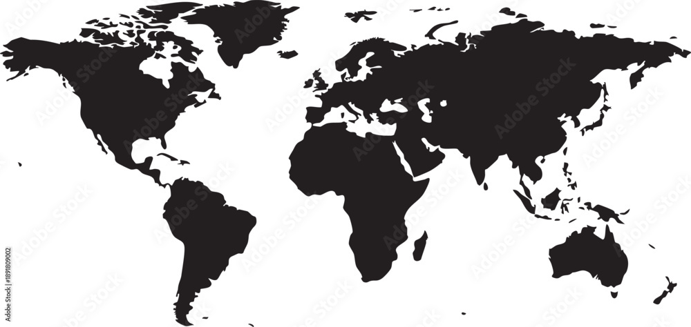 Obraz premium Black silhouette of a map showing continents and islands on a white background globe earth