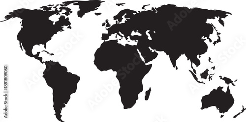 Black silhouette of the map continents on a white background globe geography 1 earth