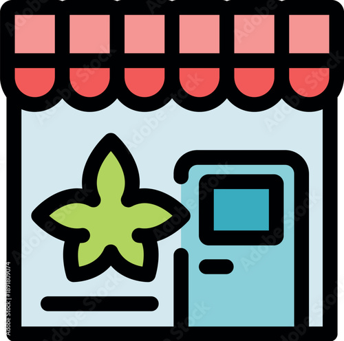 Cannabis dispensary storefront selling marijuana products with star logo, representing legal sale of cannabis