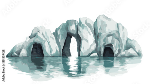 Marble Caves - Capillas de Marmol. Marble Caves - Capillas de Marmol hand drawn watercolor illustration