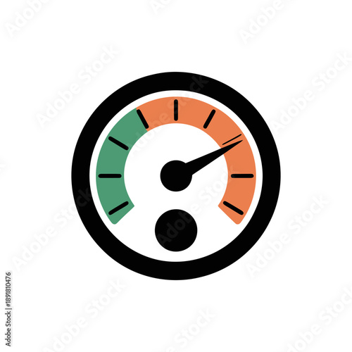High Performance or Critical Level Gauge Icon. A flat design vector icon depicting a circular gauge or meter, presented on a clean white background.