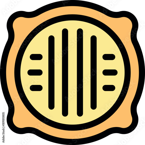 Circular sewer grate covering a drain on a city sidewalk, ensuring pedestrian safety and preventing accidents