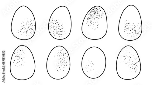 Set of linear Easter eggs with decorative speckles on white background. Flat vector illustration.