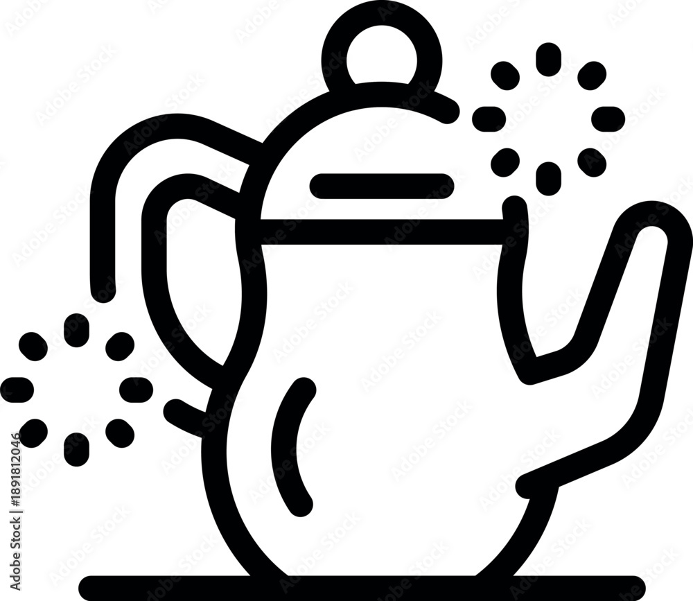 Naklejka premium Line art vector icon of a magic teapot brewing a sparkling potion, with stars surrounding it, representing enchantment and fantasy