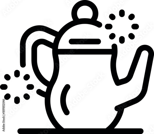 Line art vector icon of a magic teapot brewing a sparkling potion, with stars surrounding it, representing enchantment and fantasy