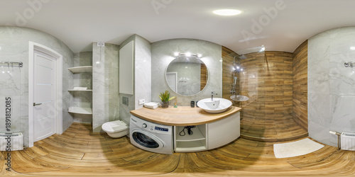 Φωτογραφία seamless 360 hdri panorama in interior of expensive bathroom in modern flat apartments or hotel with toilet and washbasin in equirectangular projection with zenith and nadir