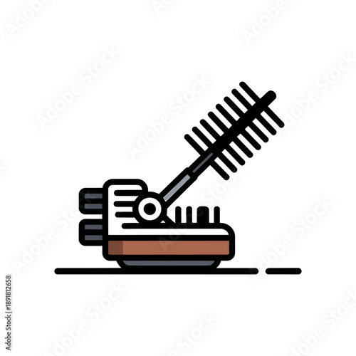 Flat Design Lawnmower Icon. A clean and modern flat design vector illustration of a lawnmower, presented in a side profile.