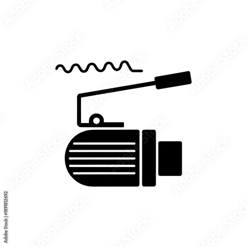 Industrial Pump or Motor with Fluid Flow Icon. A minimalist black silhouette icon depicting an industrial pump or motor system.