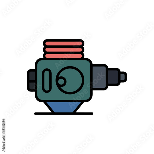 Industrial Machine or Pump Flat Vector Icon. A clean and modern flat design vector icon depicting a stylized industrial machine or mechanical device. 