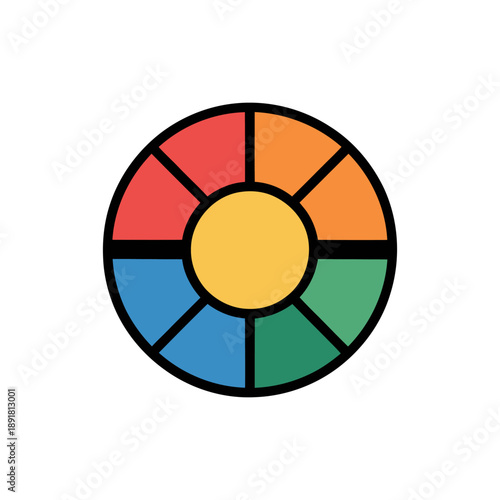 Abstract Color Palette Icon for Design and Creativity. This vector illustration features a vibrant abstract color palette icon, enclosed within a sleek rounded rectangular border. 