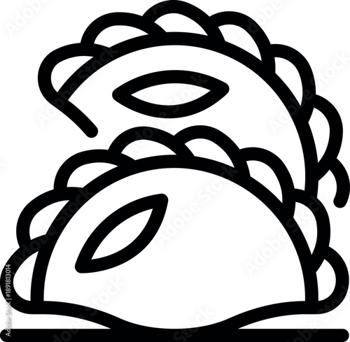 Simple, bold line drawing of two empanadas, a popular latin american savory pastry