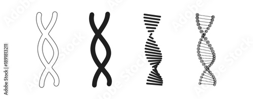 Hand drawn DNA double helix vector icons set. Sketchy genetics, biology science symbols. Medicine doodle collection isolated on white background for education.