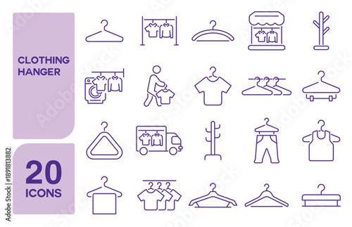 Set of 20 icons related to clothing hanger, Vector illustration