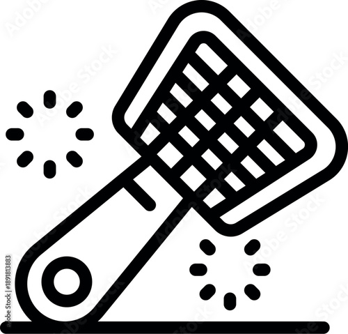Electronic fly swatter killing insects with electric shock, mosquito repellent, pest control icon or logo, simple vector illustration