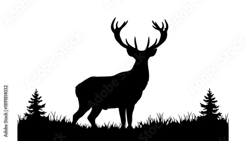 Black Deer Silhouettes Collection – Majestic Stag with Antlers Vector