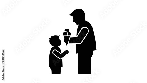 Father giving cup to little child.