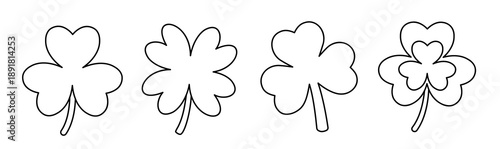 Set of Clover coloring pages and craft templates for children.
Shamrock clover coloring page set for kids.
Simple clover outline templates for children activities.