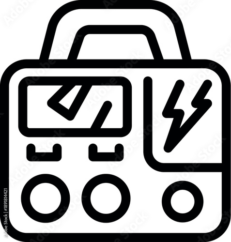 Portable defibrillator showing electricity sign and data on display, essential equipment for emergency medical services