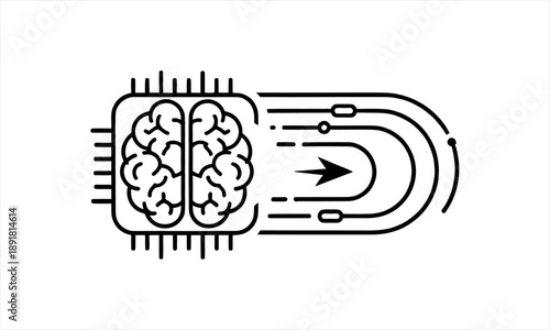 AI Brain Chip with Data Flow Icon.