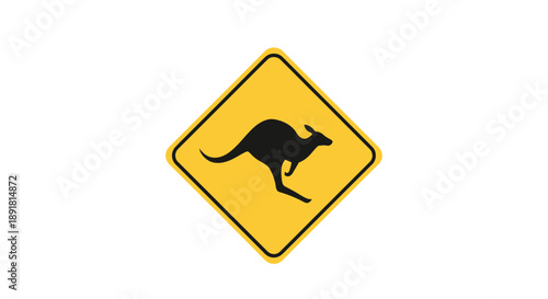 Wildlife Caution Sign Featuring Kangaroo, Australian Outback, Graphic Design, Outdoor Setting, Perspective, Whisk Concept