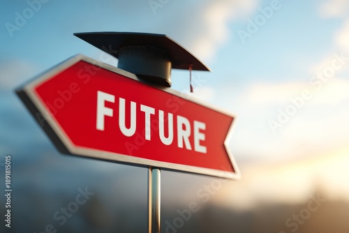 Wallpaper Mural Road Sign Points Towards Future Opportunities in Education and Learning at Sunset, Simple and Clear Message Torontodigital.ca