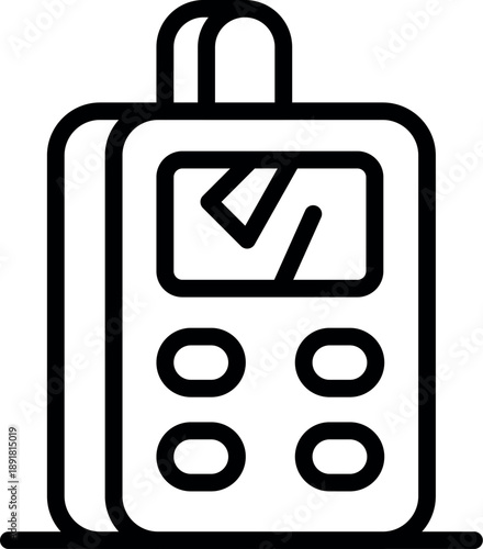 Portable breathalyzer device with a handle and a digital display showing a test result icon, used for measuring blood alcohol content - bac -