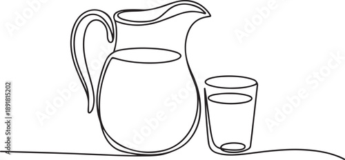 Continuous one line drawing of water pitcher glass.one line vector illustration with out background