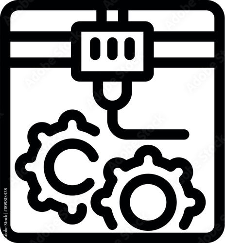 Icon of a 3d printer producing gears, symbolizing advanced manufacturing processes and automated production