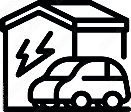 Electric car charging in a home garage, promoting sustainable transportation and eco conscious living