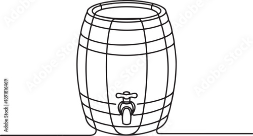 barrel drink vintage object one line art design vector, continuous.one line vector illustration with out background
