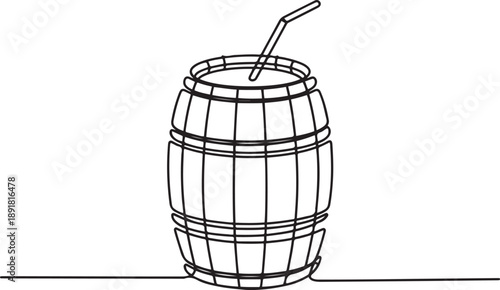 barrel drink vintage object one line art design vector, continuous.one line vector illustration with out background