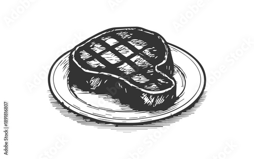 Grilled beef steak on plate illustration