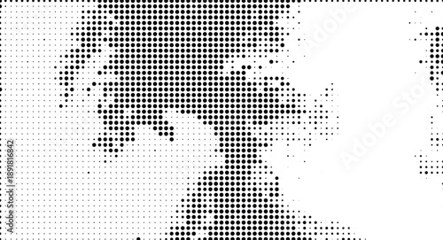 Abstract halftone dot texture with organic shapes, monochrome grain background
