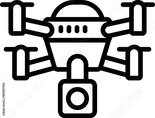 Modern quadcopter drone hovering, equipped with high definition camera for aerial photography and videography