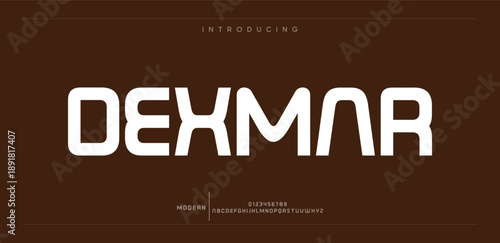 Dexmar Modern abstract digital tech font. Logo creative font, type, technology, movie, digital, music, movie. Font and illustration in vector format.