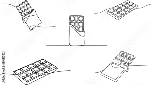 A Set of Chocolate bar one continuous line drawing.one line vector illustration with out background