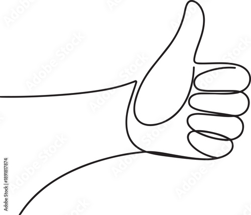 Continuous one line drawing of like hand showing thumb up.one line vector illustration with out background