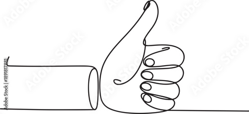 Continuous one line drawing of like hand showing thumb up.one line vector illustration with out background