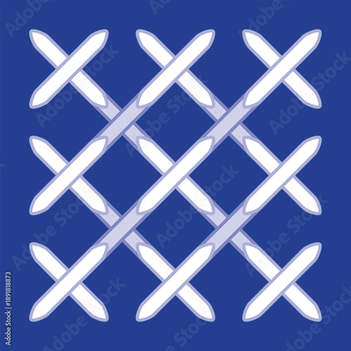 Sashiko stitching sampler in blue and white colors, textile art concept