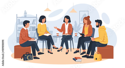 Diverse group of people in a discussion circle.