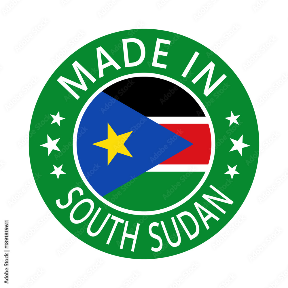 Obraz premium South Sudan Made in Stamp in circle with flag Vector template on white background