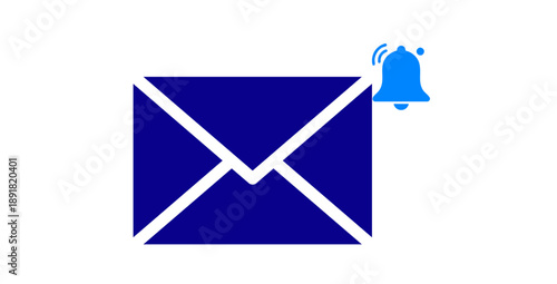 Mail message envelope with notification bell icon for digital communication