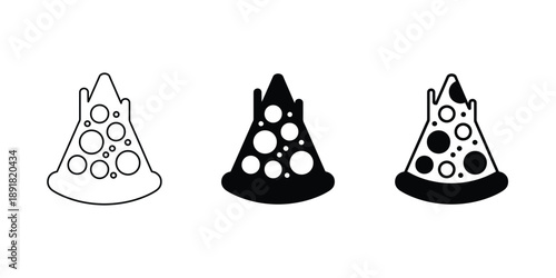 Minimalist pizza slice icon set, Vector outline, Solid silhouette, and modern graphic illustration