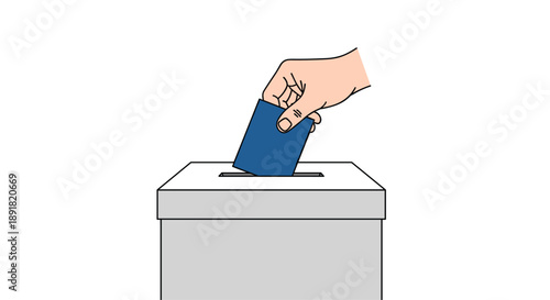 Person Inserting a Blue Ballot into a Grey Voting Box Representing Democratic Process.