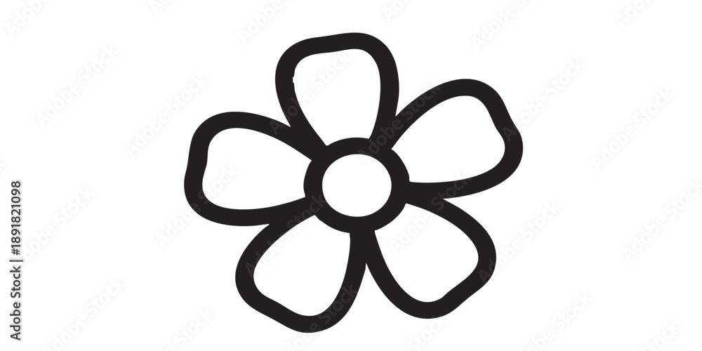 Obraz premium Hand drawn flower vector icon, isolated on transparent background, black outline and filled style, minimal flat design