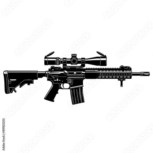 Black silhouette of a rifle with scope detailed illustration