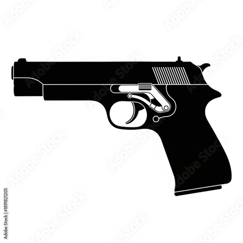 Black and white illustration of a semiautomatic pistol